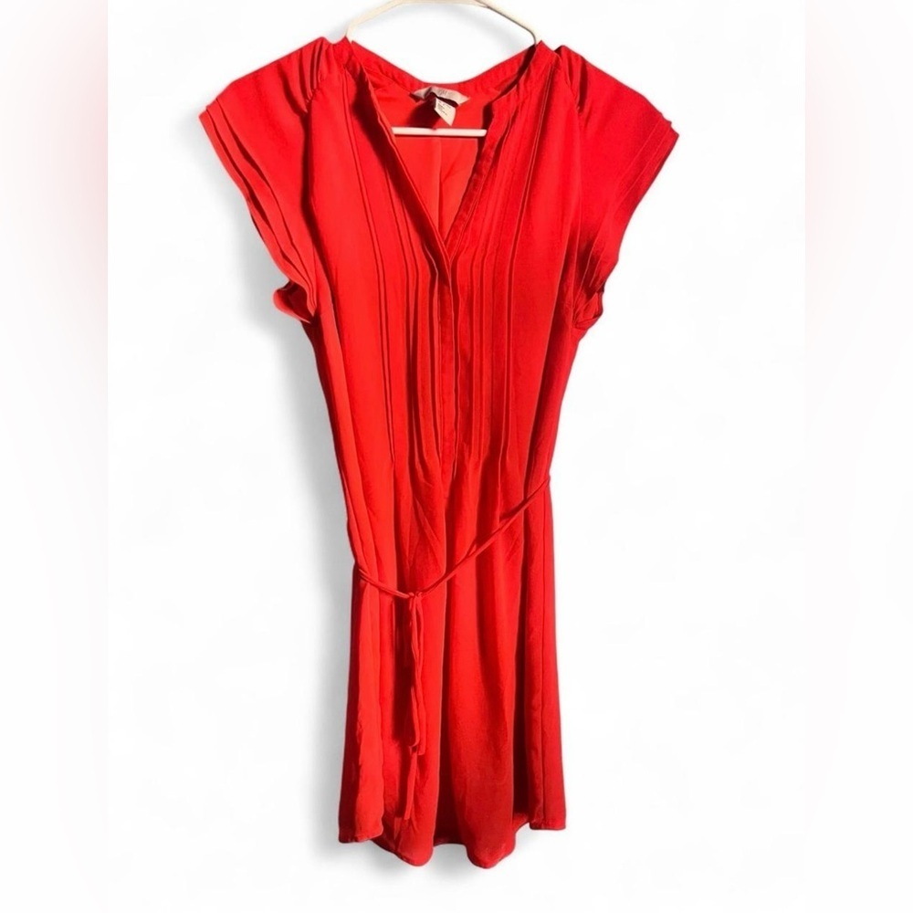 H&M Bright Red Dress Chiffon Romantic Brightcore Short Sleeved Size 4